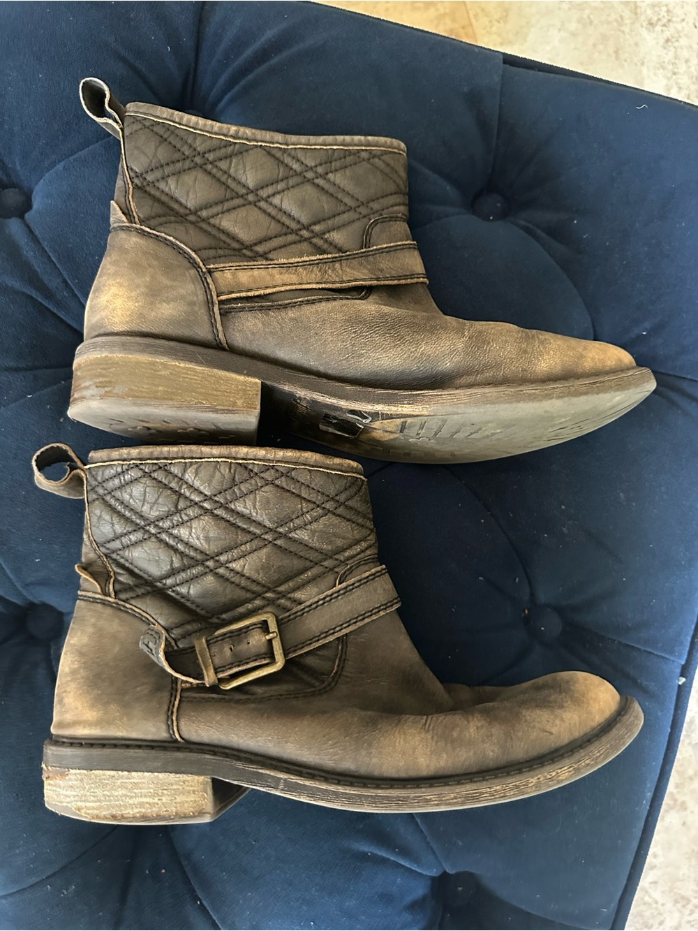 Lucky Brand Nordic Quilted Buckle Ankle Boots in internationally distressed